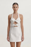 Halter Cut - Out Sheath Jacquard Graduation Dress With Bow - KissProm
