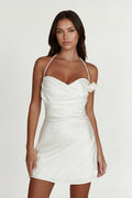 Halter Satin Sheath Floral Graduation Dress - KissProm