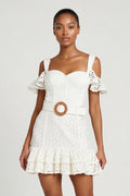 Ivory Lace Ruffled Mini Graduation Dress With Belt - KissProm