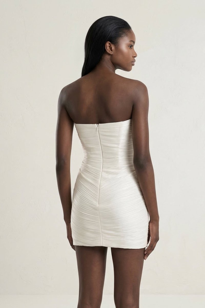 Ivory Strapless Sheath Chiffon Ruched Graduation Dress - KissProm