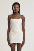Ivory Strapless Sheath Chiffon Ruched Graduation Dress - KissProm