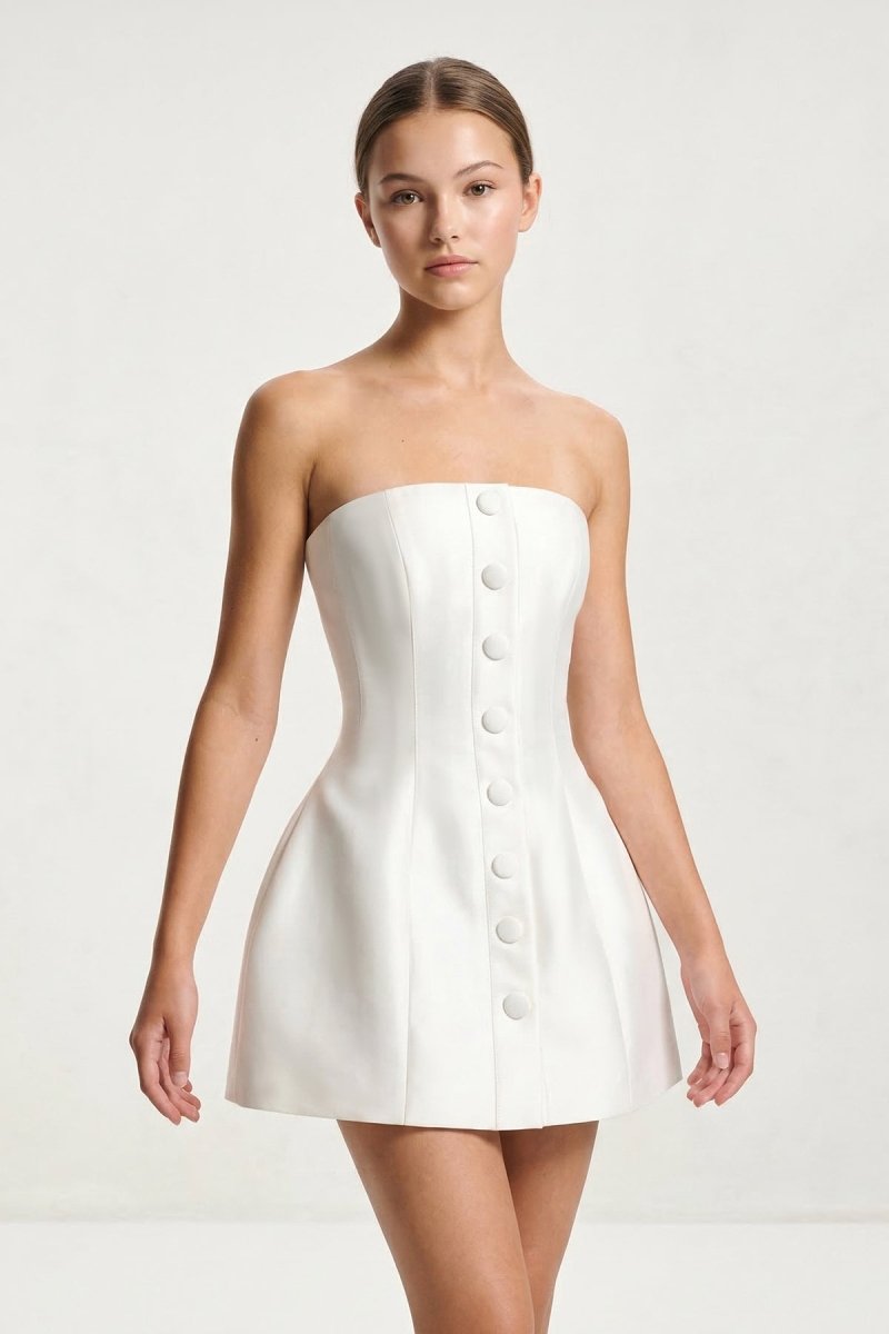 Strapless A - Line Graduation Dress With Button - KissProm