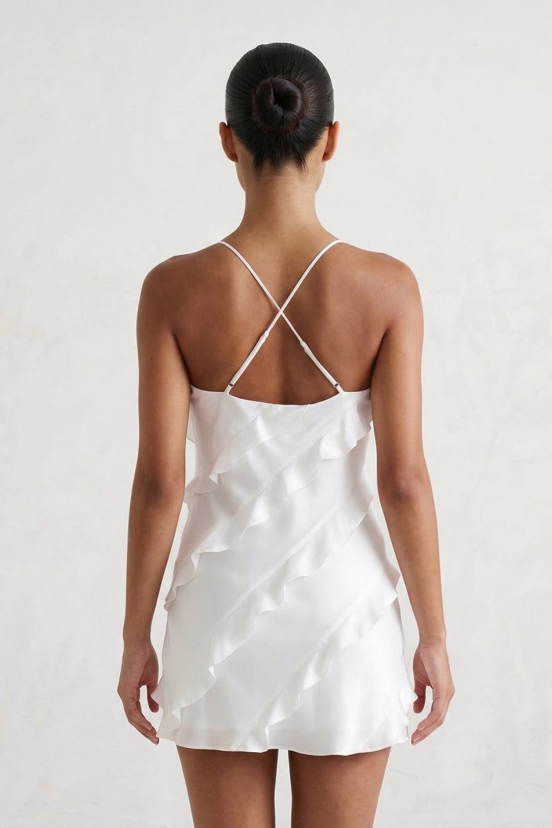 White Chiffon Ruffle Tiered Mini Graduation Dress - KissProm