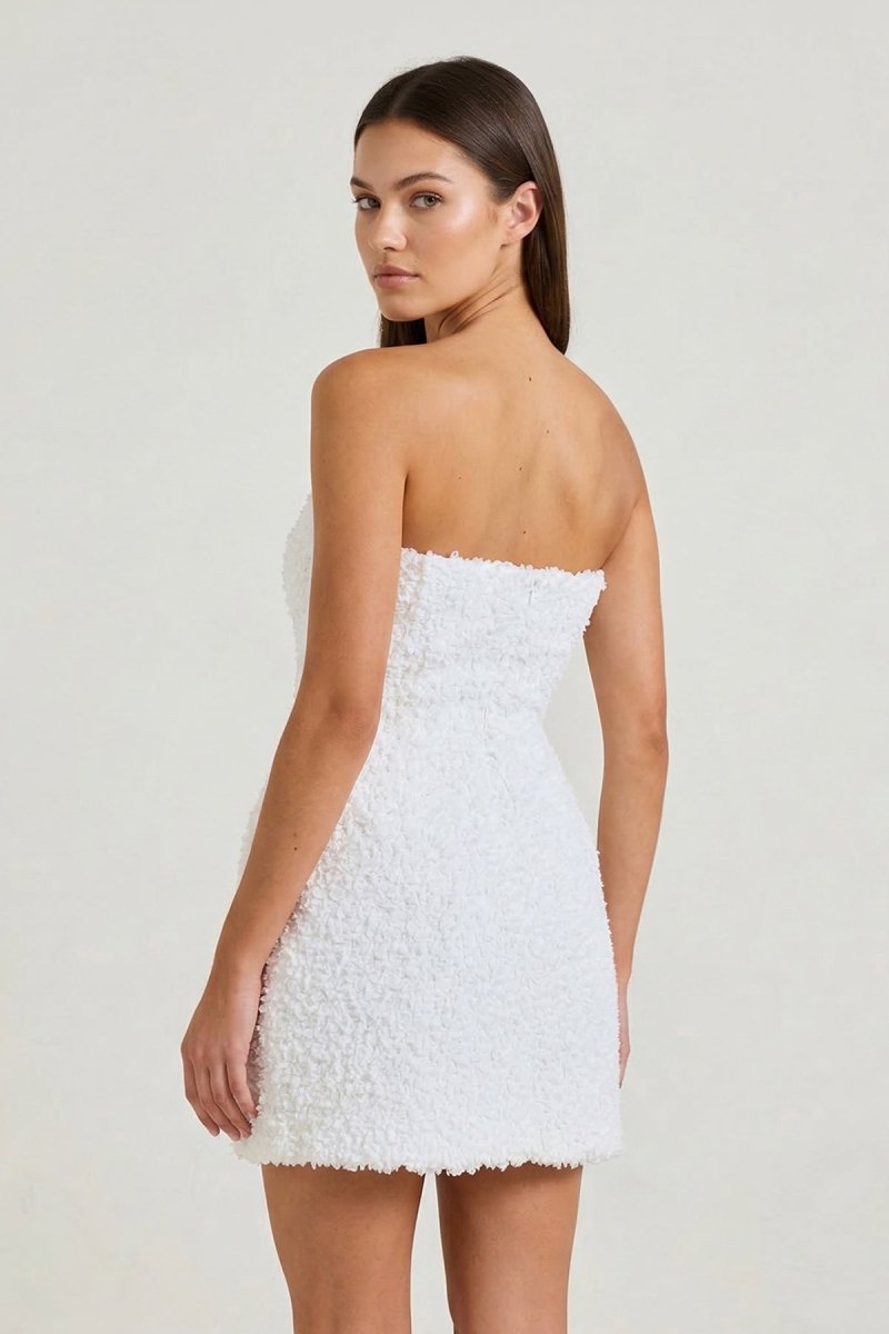 White Floral Strapless Sheath Graduation Dress - KissProm