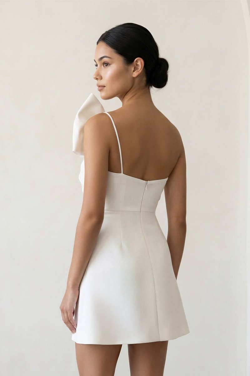 White One - Shoulder Satin Graduation Dress With Bow - KissProm