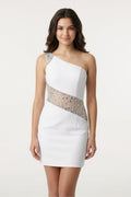 White One - Shoulder Sheath Beaded Graduation Dress - KissProm