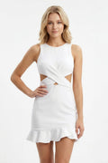 White Sheath Cut - Out Crepe Graduation Dress - KissProm