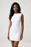 White Straight Neck Sheath Satin Graduation Dress - KissProm
